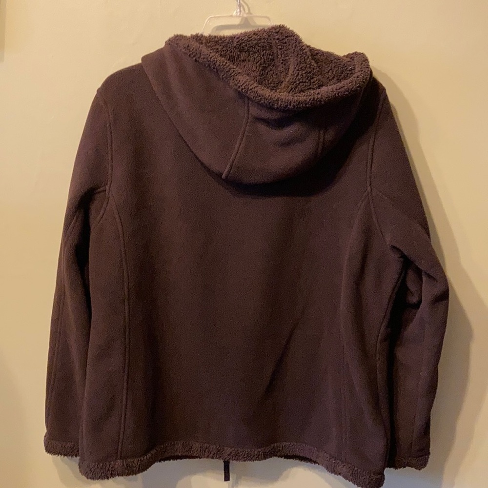 Free Country Fleece Jacket Coat Brown Fuzzy Cozy Warm Embroidered Sleeve Large - Picture 6 of 6
